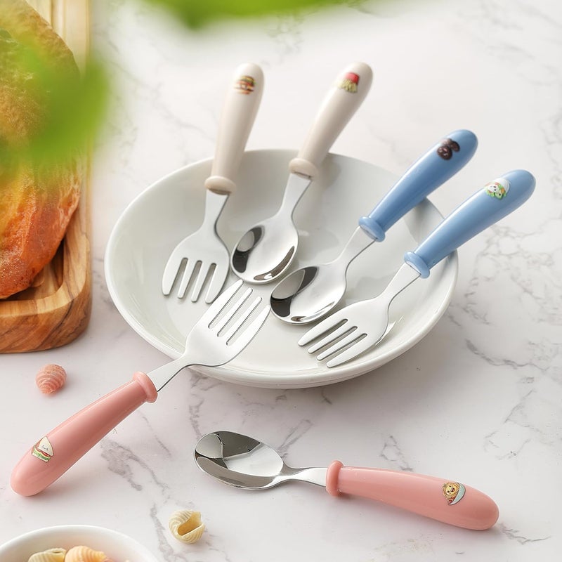 MONGSEW 6PCS Toddler Kids Utensils Silverware, Stainless Steel Toddler Baby Forks and Spoons, BPA Free, Dishwasher Safe (Food-Themed Design) - Image 4